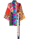 RIANNA + NINA RIANNA + NINA SHORT MULTI FISH POLKA DOT PRINT SILK KIMONO ROBE - MULTICOLOUR