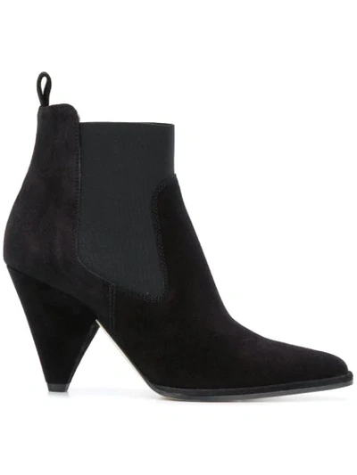 Sergio Rossi Pointy Toe Detailed Suede Ankle Boots In Black