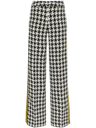 Off-white Appliquéd Houndstooth Wool-blend Wide-leg Trousers In Multi