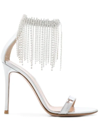Gianvito Rossi 100 Crystal-embellished Metallic Leather Sandals In Silver