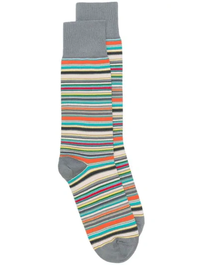 Paul Smith Striped Ribbed Cotton-blend Socks In Gray