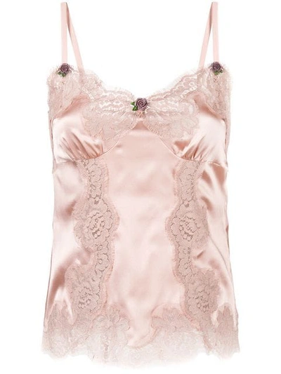 Dolce & Gabbana 蕾丝细节细肩带背心 In Pink