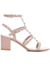 Valentino Rockstud Leather Cage Sandals In Neutrals