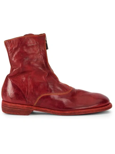 Guidi Front Zip Ankle Boots In Red