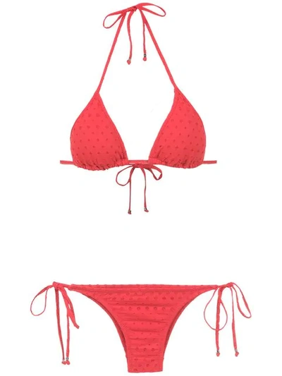 Amir Slama Textured Triangle Top Bikini Set In Red