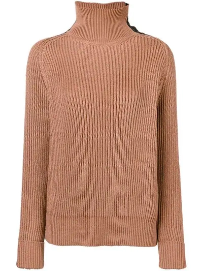 Bottega Veneta Turtleneck Long-sleeve Knit Sweater W/ Intrecciato Suede Trim In Blush