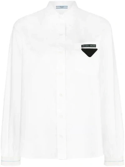 Prada Logo贴花全棉衬衫 - 白色 In Bianco