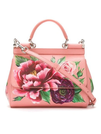 Dolce & Gabbana Medium Sicily Bag In Printed Dauphine Calfskin In Pink