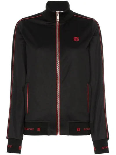 Givenchy Zip-front Velvet Side-stripe Gg-logo Tech Jersey Track Jacket In Black