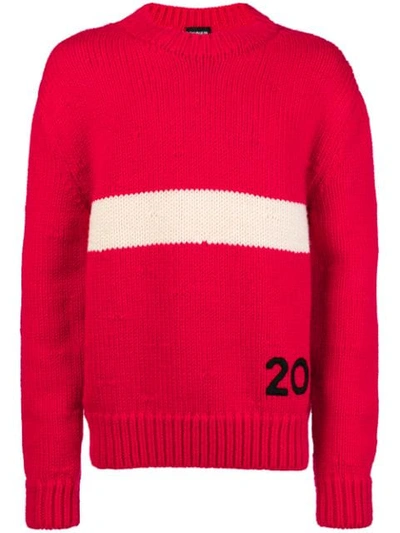 Calvin Klein 205w39nyc Logo & Stripe Wool Knit Sweater In Red