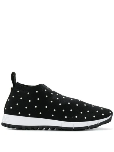 Jimmy Choo Norway Black Knit With White Scattered Pearls Sock-like Trainers