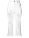ONE TEASPOON ONE TEASPOON RIPPED BOOTCUT CROPPED JEANS - WHITE