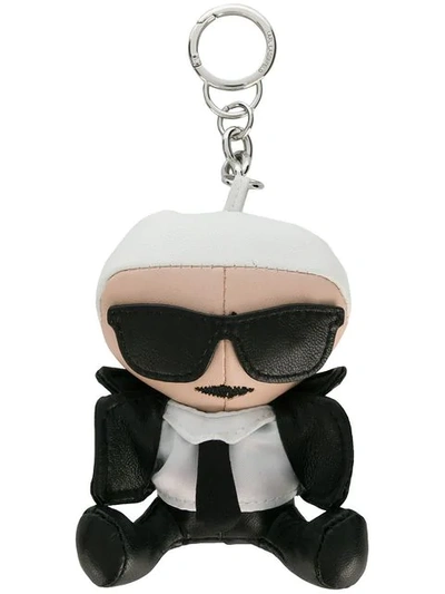 Karl Lagerfeld Iconic Leather Doll Key Chain In Black