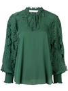 SEE BY CHLOÉ SEE BY CHLOÉ LASER-CUT FLORAL BLOUSE - GREEN