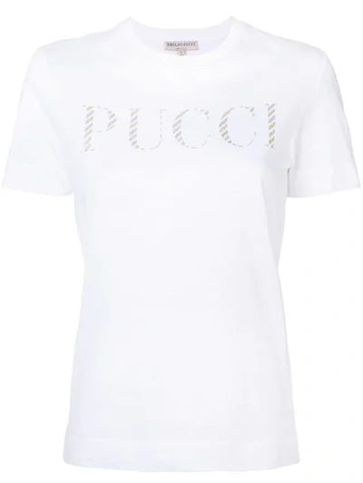 Emilio Pucci Glitter Logo Print Cotton Jersey T-shirt In White