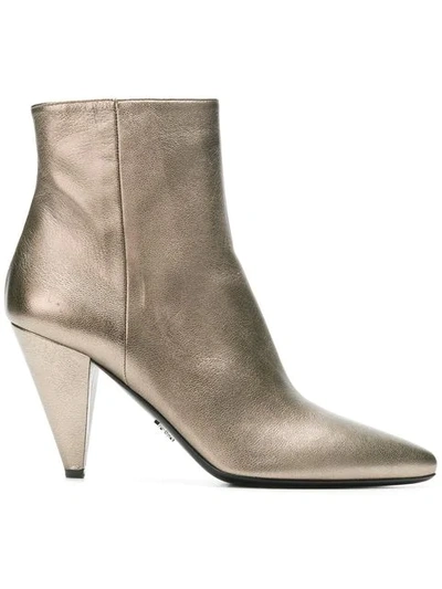 Prada Pointed Toe Ankle Boots In Metallic