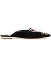 SOPHIA WEBSTER BLACK BIBI BUTTERFLY EMBROIDERED SUEDE SLIPPERS