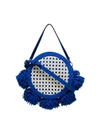 MEHRY MU MEHRY MU BLUE TAMBOURINE SUEDE AND STRAW SATCHEL BAG