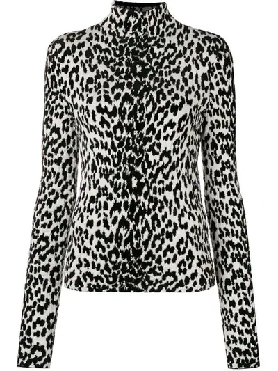 Givenchy Leopard-print Wool-blend Turtleneck Sweater In Black And White