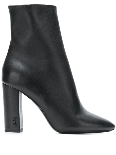Saint Laurent Lou 70 Leather Ankle Boots In Black  