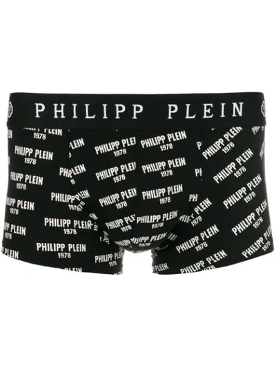 Philipp Plein Logo印花棉质四角裤 In Black ,white