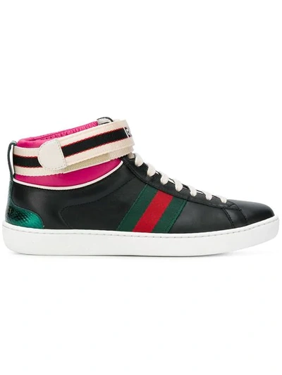 Gucci New Ace High Top Trainer With Genuine Snakeskin Trim In Black