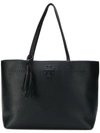 Tory Burch Small Mcgraw Leather Tote - Black In Black/royal Navy