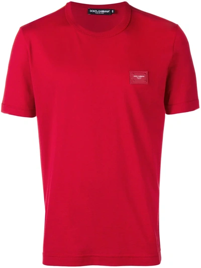 Dolce & Gabbana Red Logo Patch T-shirt In Red