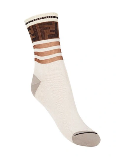 Fendi Logo Cotton Stretch Socks In White