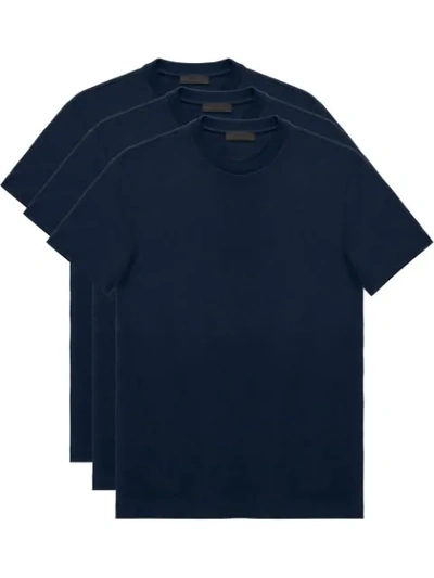 Prada Triple Pack Crew Neck T-shirts In Blue