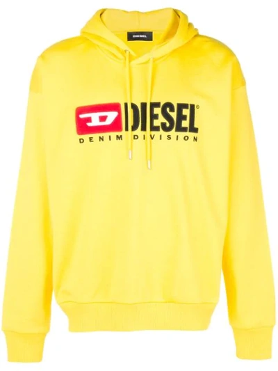 Diesel 90年代logo刺绣连帽卫衣 In Yellow