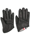THOM BROWNE THOM BROWNE CASHMERE-LINED LEATHER GLOVES - BLACK