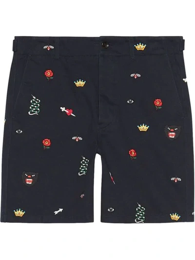 Gucci Embroidered Cotton Short In Blue
