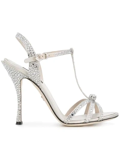Dolce & Gabbana 镶嵌多带牛皮凉鞋 In Silver