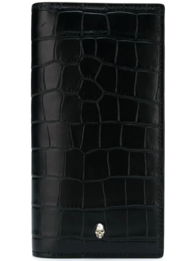 Alexander Mcqueen Bi-fold Crocodile-effect Leather Wallet In Black