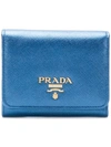 Prada Logo Flap Mini Wallet - Blue In Blue