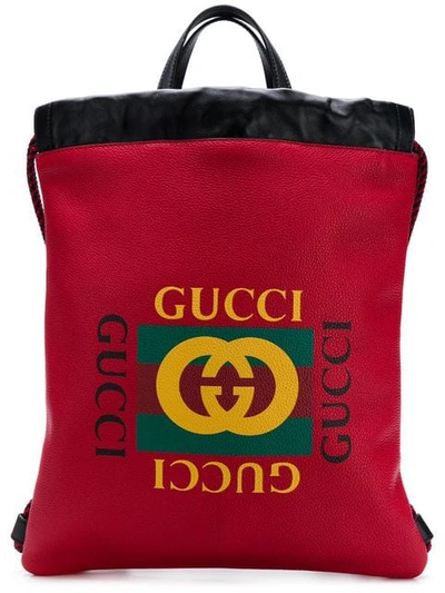 Gucci Logo印花牛皮背包 In Red