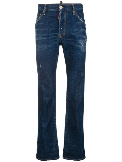 Dsquared2 Distressed Straight Jeans In Blue