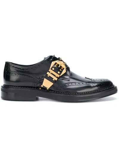 Versace Buckled Oxford Shoes In Black