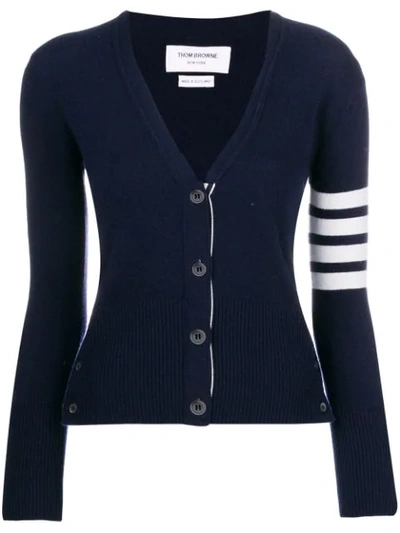 Thom Browne Navy Cashmere Striped Armband Cardigan In Blue
