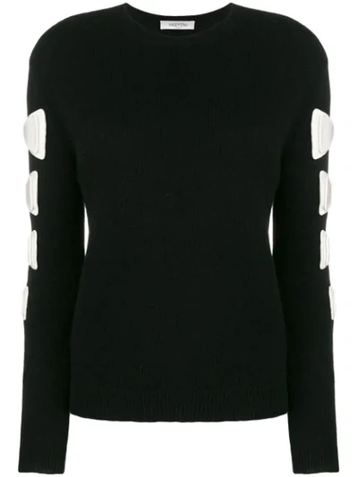Valentino Crewneck Bow Long-sleeve Wool-cashmere Sweater In Black