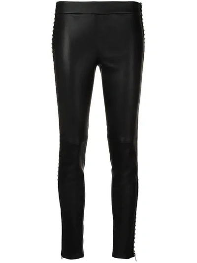 Alexander Mcqueen Stretch Leather Leggings With Stud Detail In Black/silver