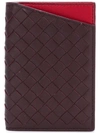 BOTTEGA VENETA DARK BAROLO/CHINA RED INTRECCIATO NAPPA CARD CASE