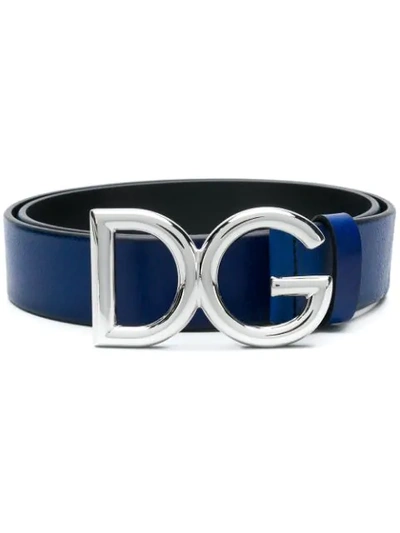 Dolce & Gabbana Logo搭扣小牛皮腰带 In Blue