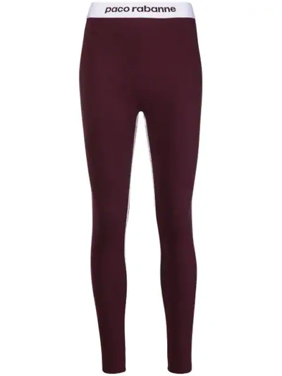 Paco Rabanne Bodyline Logo-jacquard Stirrup Leggings In Burgundi