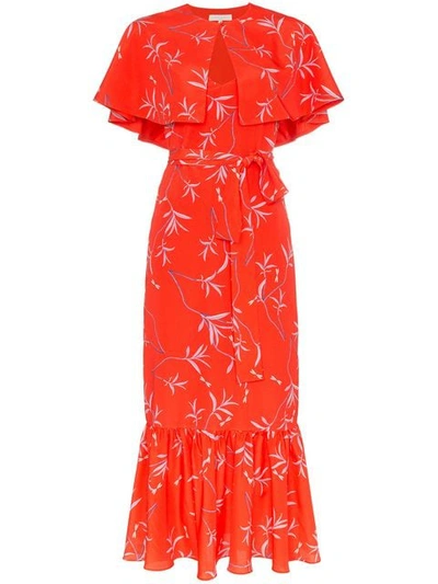 Borgo De Nor Margarita Cape-effect Floral-print Crepe Maxi Dress In Red