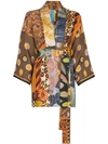 RIANNA + NINA RIANNA + NINA SHORT MULTI ANIMAL STAR PRINT SILK KIMONO ROBE - MULTICOLOUR