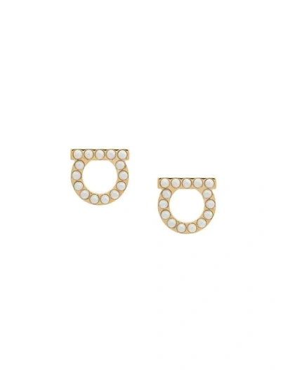 Ferragamo Women Gancini Pearls Earrings In Gold