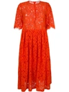 GANNI GANNI EYELASH LACE DRESS - ORANGE