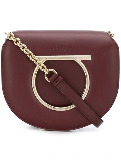 Ferragamo Gancini Bag With Frontal Flap In Wine Red/gold